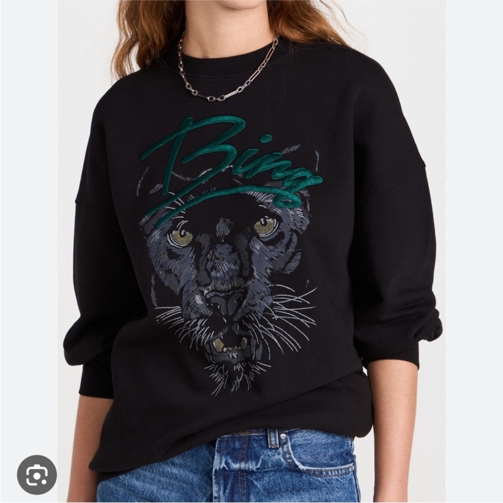 Anine Bing Black Sweater with Panther Design